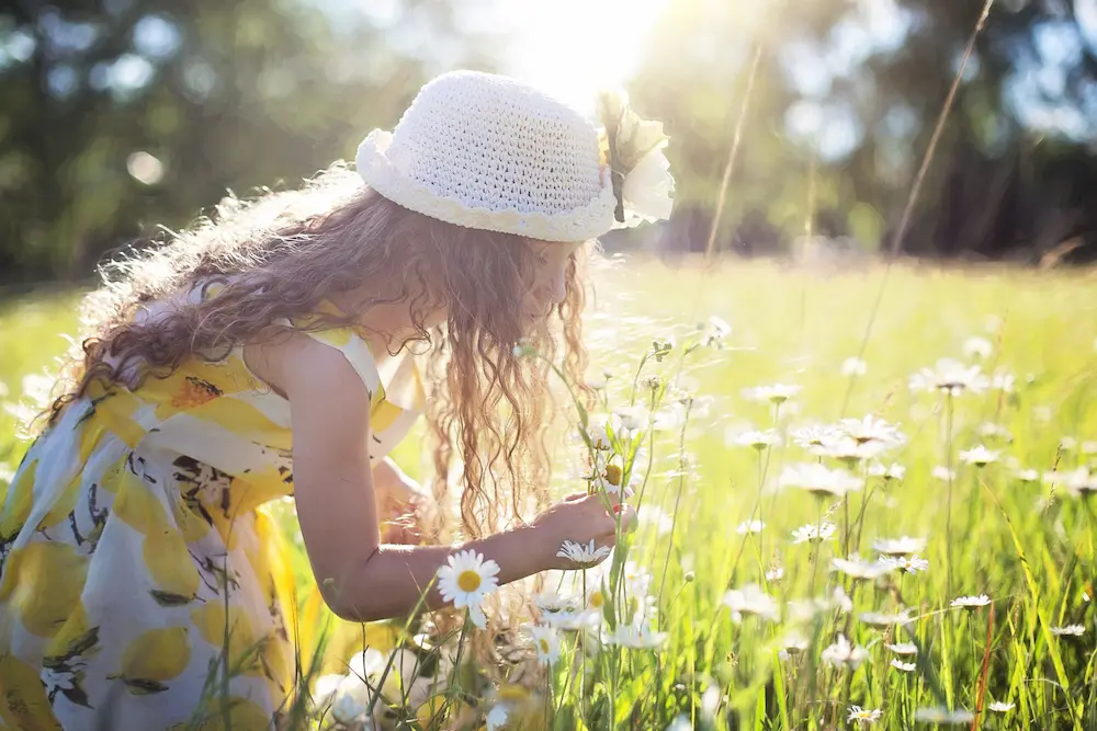 Little Girl Picking Flowers