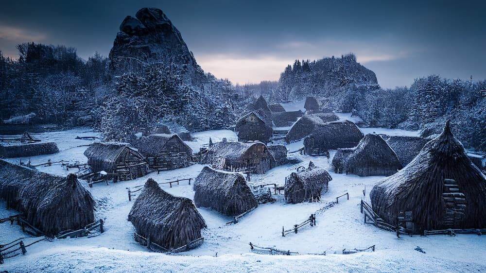 Norse Viking village in the winter