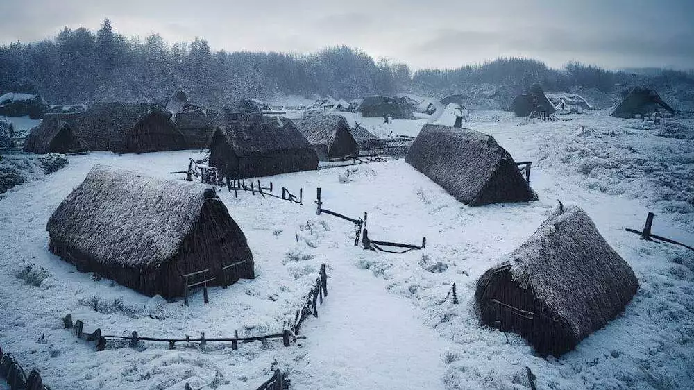 Norse Viking village in the winter