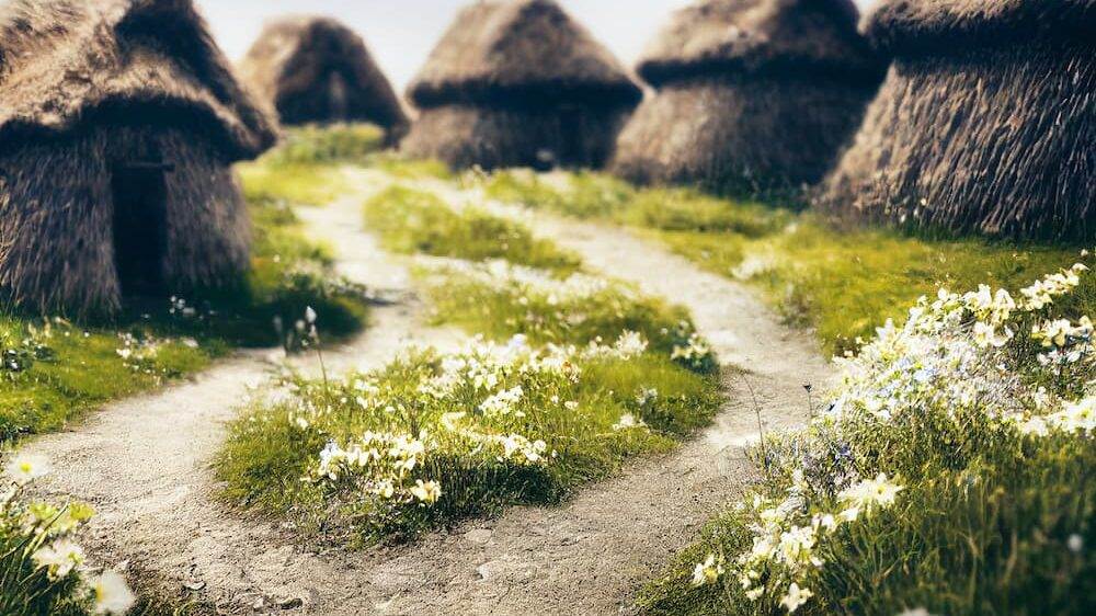 Viking village in the spring