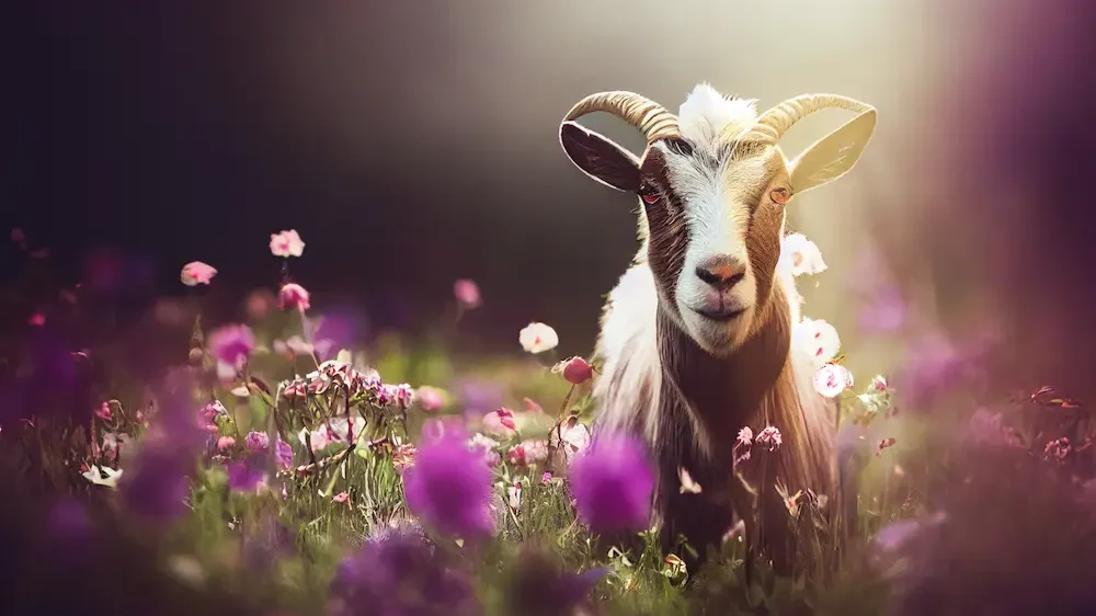 Goat in a flower meadow