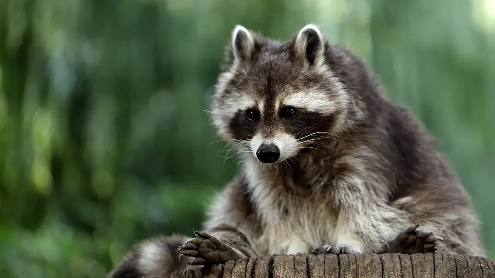 Portrait full body of lotor common raccoon