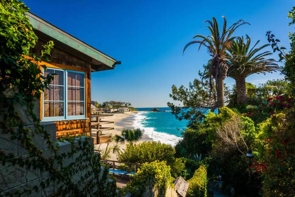 House and view of Victoria Beach, in Laguna Beach, California.
