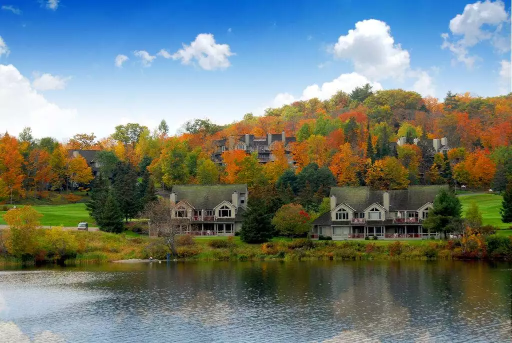 Luxury resort on a lake in the fall