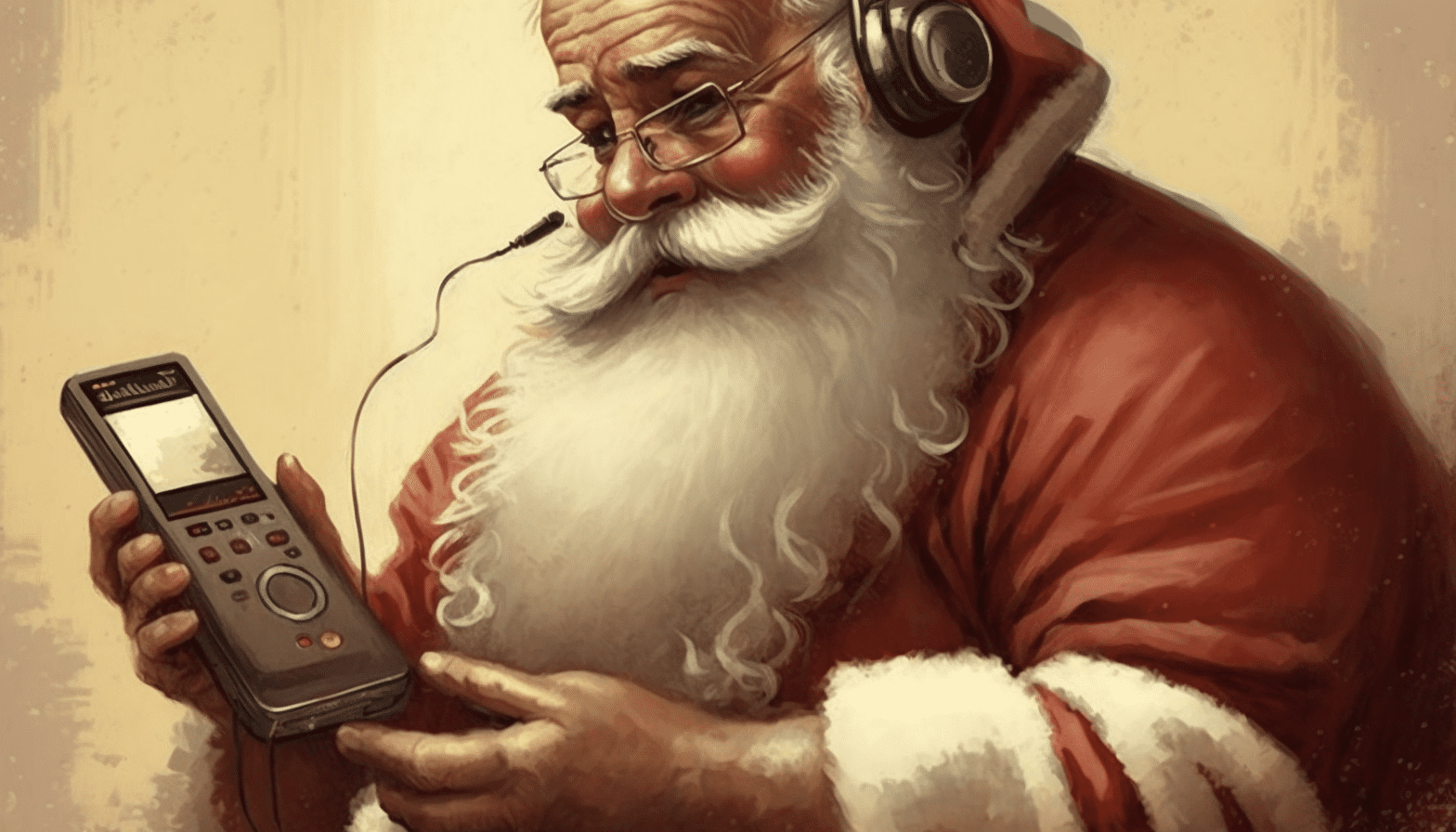 Santa listening to an mp3 player