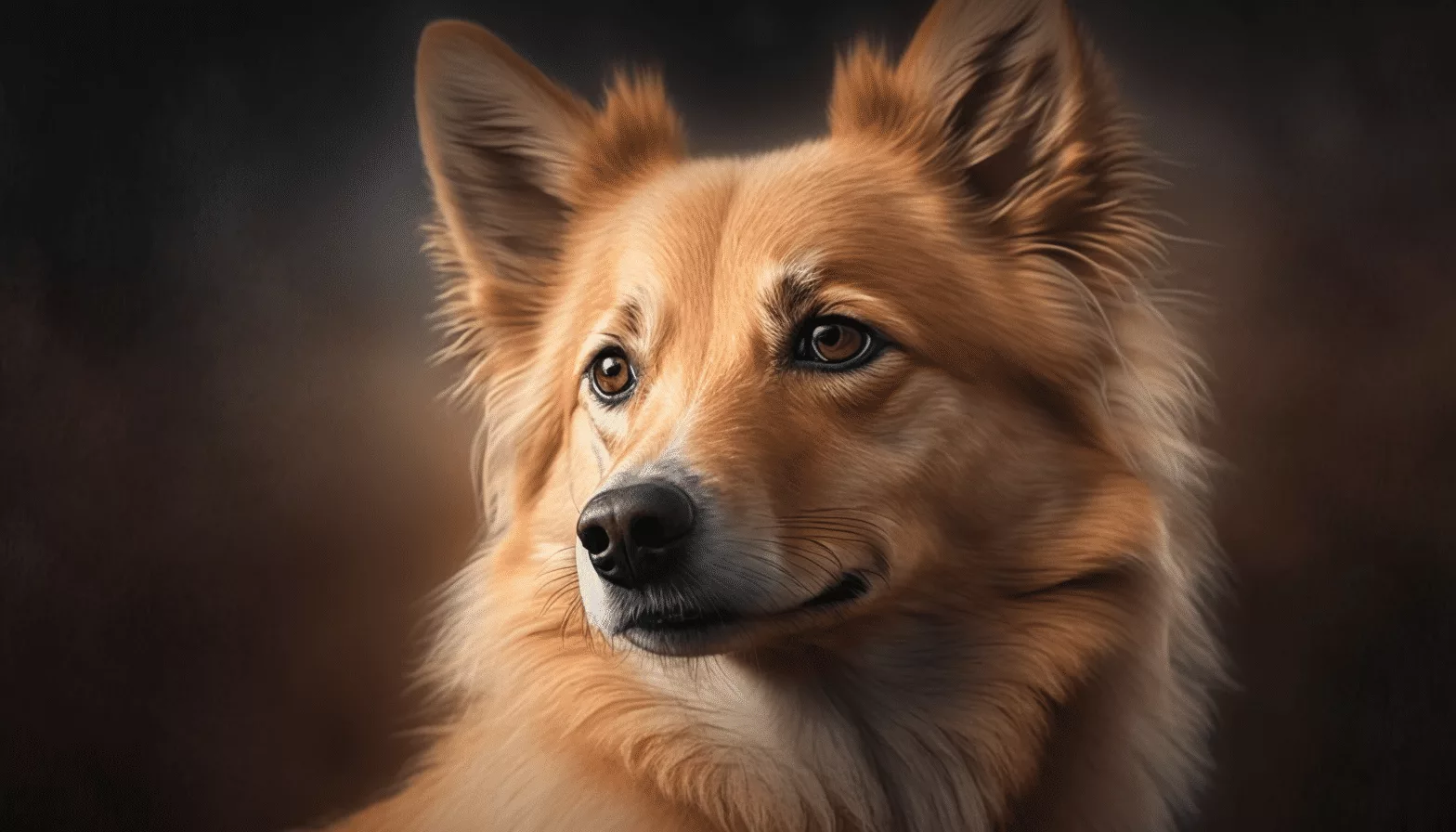 A painting of a brown dog looking at the camera.
