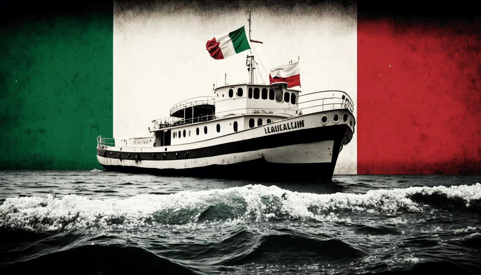 A boat in the water with an italian flag on it.
