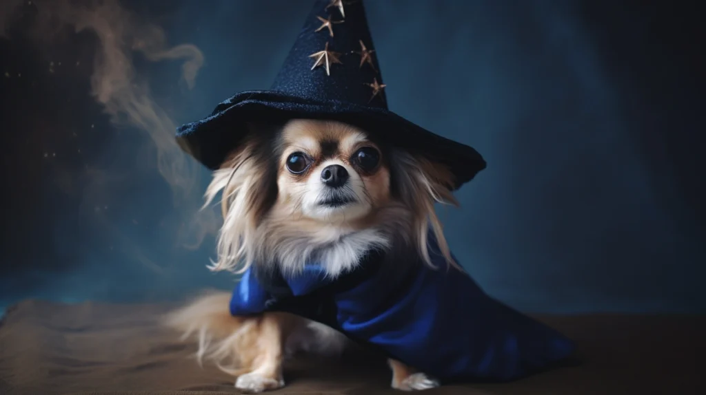 Chihuahua in a witch costume.