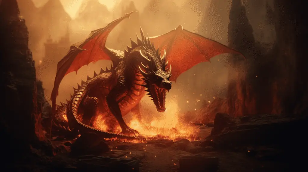 An image of a dragon in the middle of a fire.