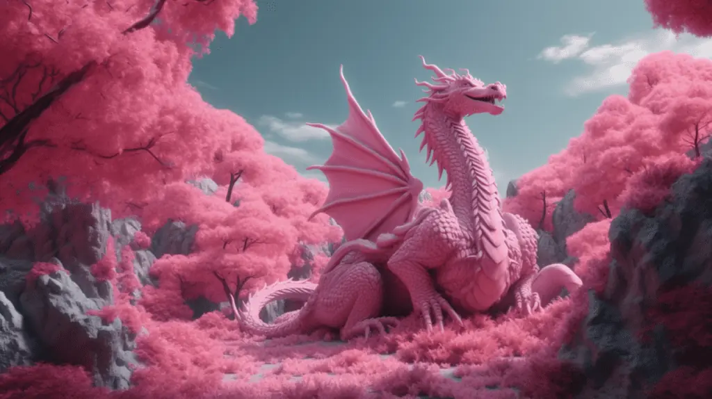 An image of a pink dragon in infrared.