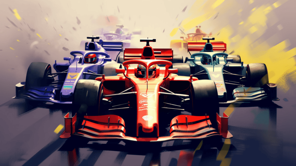 A group of racing cars on a track.