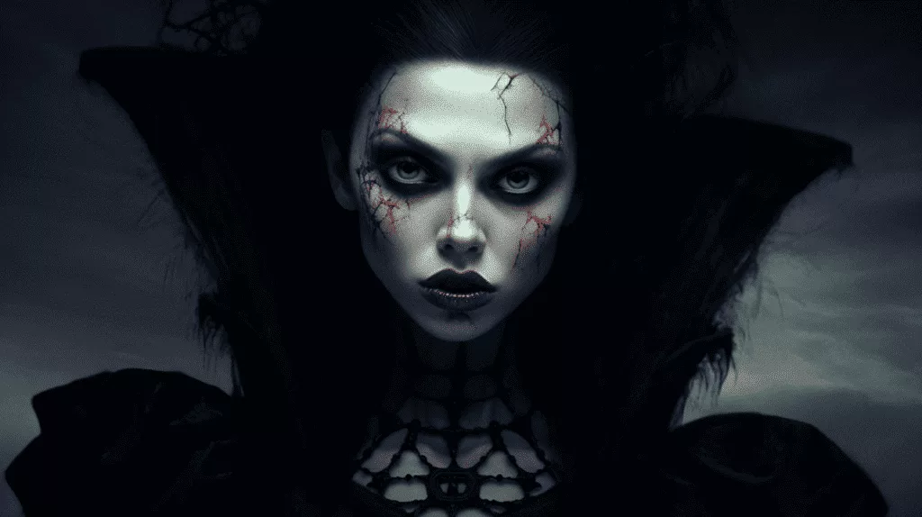 An image of a woman with dark makeup.