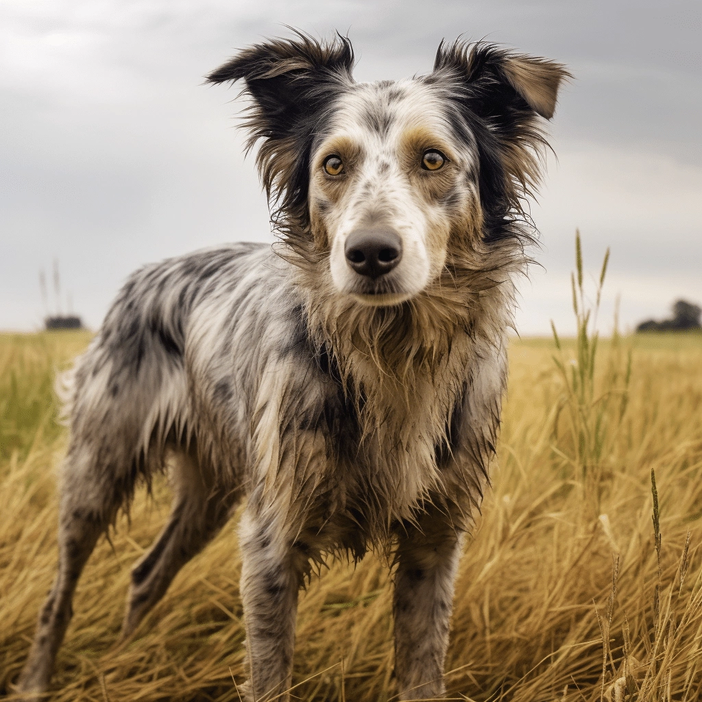 A dog standing in a field.