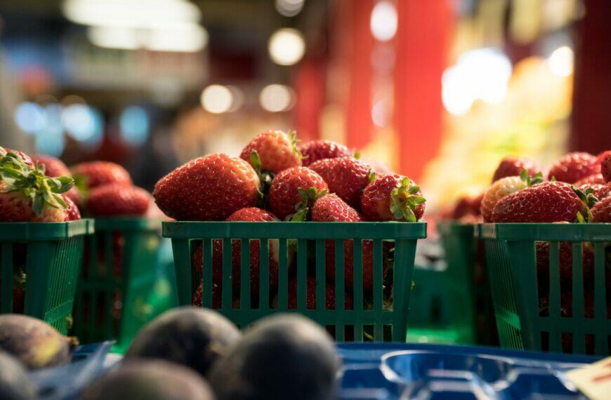 Red Strawberries on Green Plastic Basket